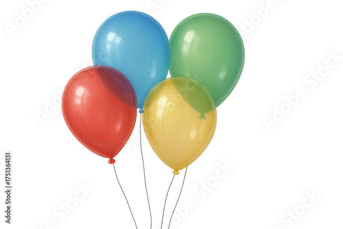 Colorful balloons floating with strings on a transparent background, symbolizing celebration and party fun