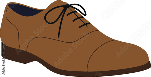 Brown men's cap-toe Oxford dress shoe, minimalist elegant vector illustration

