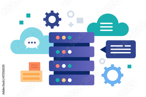 Illustration of cloud computing and data servers