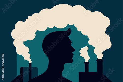 Silhouette of man with factory smoke pollution art