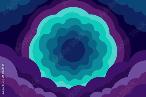 Abstract concentric circles and cloudscape artwork