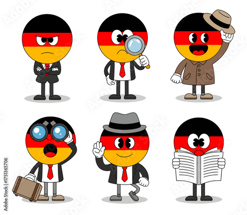 Cartoon characters with Germany flag pattern in different poses.