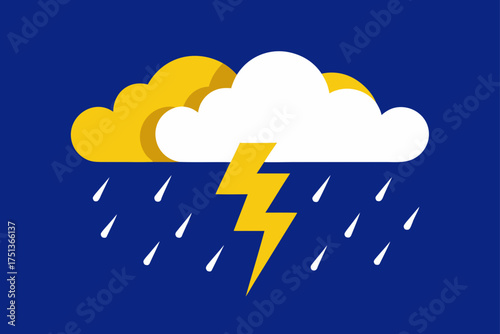Illustration of thunderstorm with rain and lightning