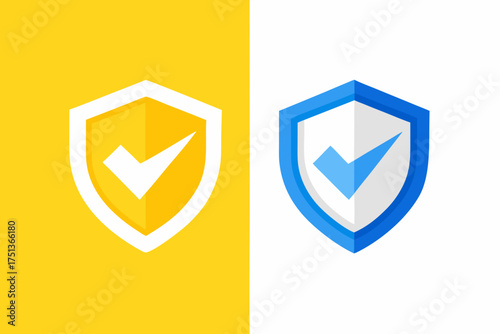 Two shields with check marks on split background