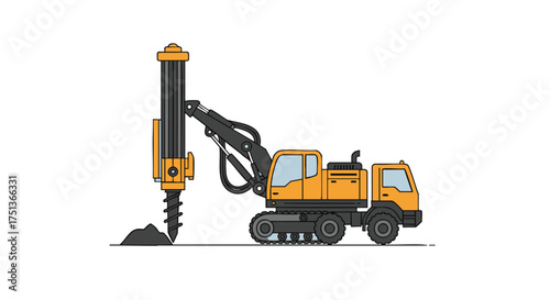 Powerful heavy-duty drilling rig machine for ground excavation and construction works, featuring a large drill bit for deep earth boring and infrastructure development