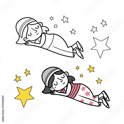 Child sleeping under starry night sky dreaming sweet dreams celestial wonders isolated on transparent background