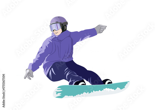 スノーボードで滑走する男性イラスト