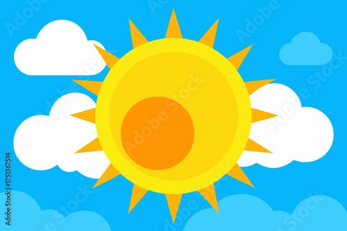 Cartoon sun shining brightly in a blue sky scene