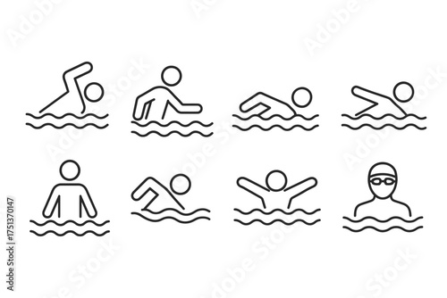 Outline icons of swimming techniques and swimmer positions
