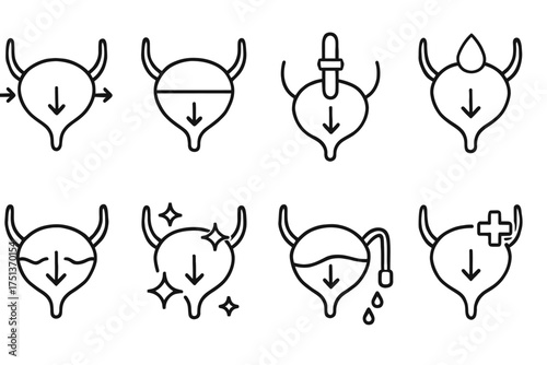 Bladder health icons representing different medical procedures and conditions
