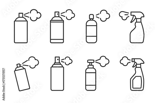 Set of eight outline spray bottles and containers in various shapes