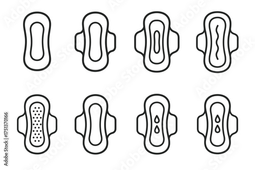 Variety of sanitary pads: eight different design outlines and absorbency levels