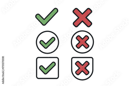 Green check marks and red cross marks: symbols for correct and incorrect choices