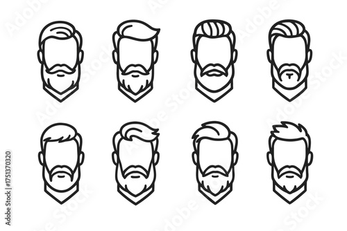 Collection of eight male hairstyles and beard styles icons