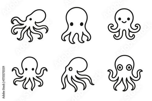 Cute cartoon octopus icons collection: playful and minimalist sea creatures