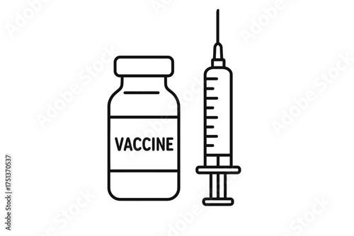 Vaccine bottle and syringe: medical illustration of immunization equipment