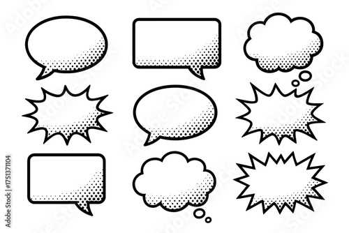 Collection of blank speech and thought bubbles in comic style