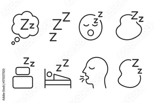 Icons representing sleep with symbols and cartoon faces