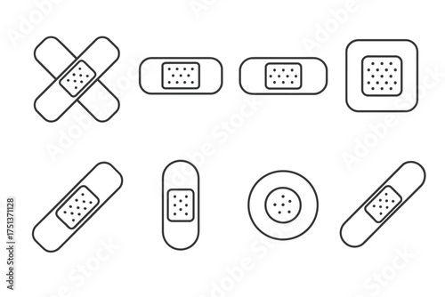Variety of bandage designs: crossed, circular, square, and rectangular shapes