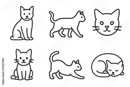Simple cat line art collection featuring various poses and expressions