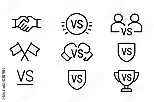 Variety of versus icons including handshake, flags, boxing gloves, and trophy