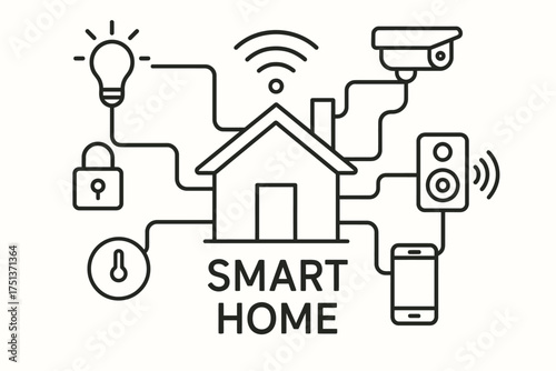 Smart home technology concept with connected devices and security system