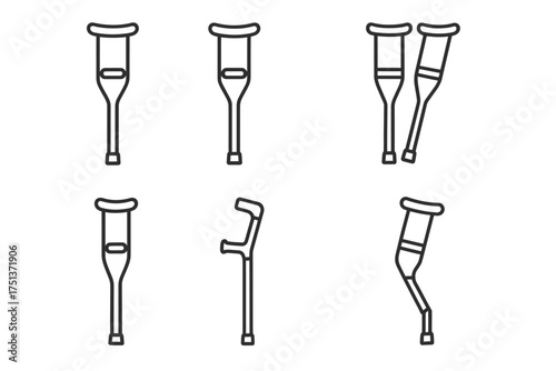 Black line art crutches set illustrating various types of crutch designs