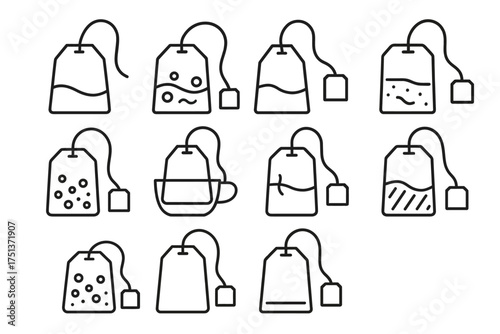 Diverse tea bag designs collection with unique patterns and styles