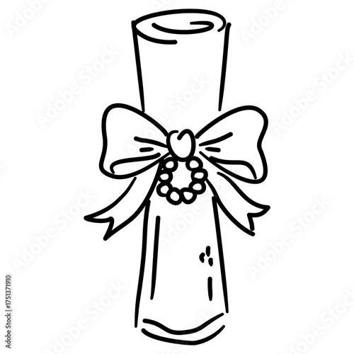 Elegant Scroll Line Art with Ribbon and Beads Coquette Thanksgiving Outline Illustration for Fall Invitations Romantic Letters and Vintage Autumn Decor