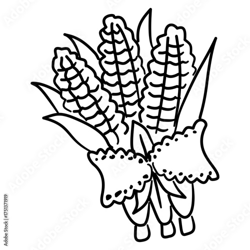 Thanksgiving Corn Bundle Line Art with Ribbon Coquette Harvest Outline Illustration for Fall Farmhouse Decor Autumn Feast and Rustic Seasonal Design