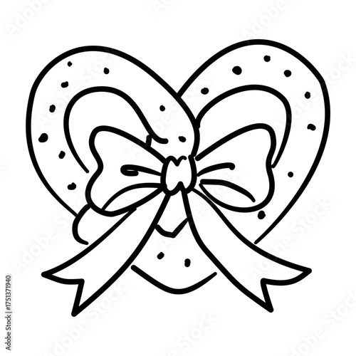 Heart Pretzel Line Art with Ribbon Bow Coquette Thanksgiving Snack Outline Illustration for Fall Bakery Autumn Kitchen Decor and Sweet Holiday Design