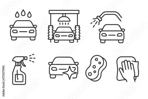 Car wash icons: cleaning, detailing, and maintenance symbols for vehicles