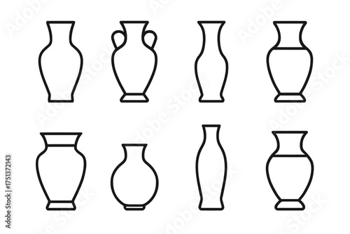 Collection of eight minimalist vase silhouettes with varied shapes
