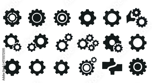 Gear Icons Industrial Cogwheel Mechanism Symbols Set