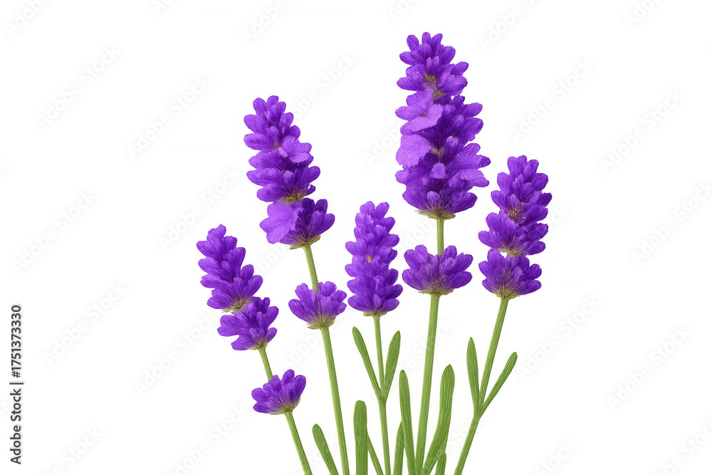 Naklejka premium Lavender flowers blooming, aromatic purple sprigs, fresh floral plant on transparent background