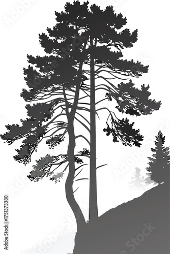 Detailed tree silhouette with roots and branches symbolizing growth and life concept