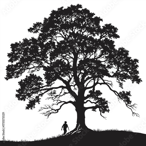 Lone Oak Tree Silhouette Art