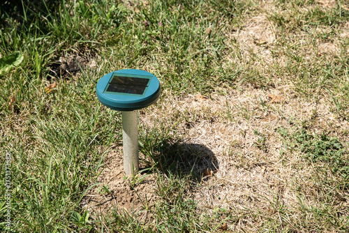 Ultrasonic Solar Mole Repeller On Grass Garden Soil