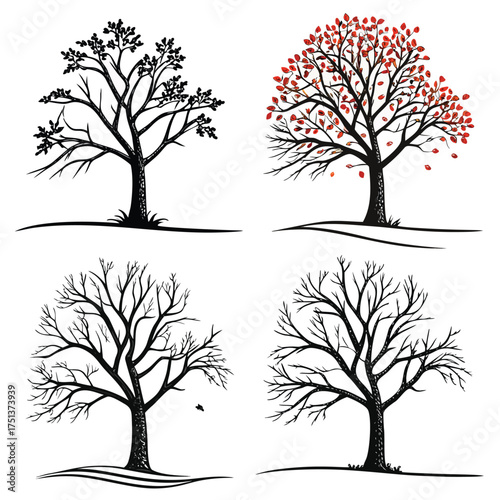Detailed Roots Tree Silhouette Vector
