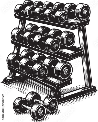 black and white dumbells stand vector 