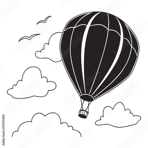 Colorful hot air balloons fly across a bright summer sky, an adventurous and fun illustration of air travel