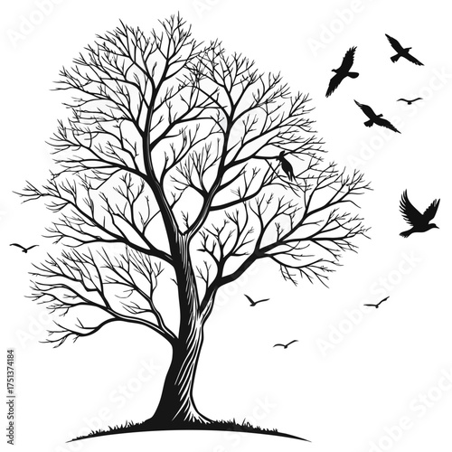 Forest Tree Silhouette Mountain Scene