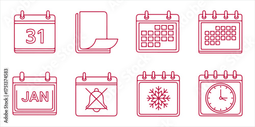 Calendar line icons set collection of different types of calendar date, time, month, year, season and more