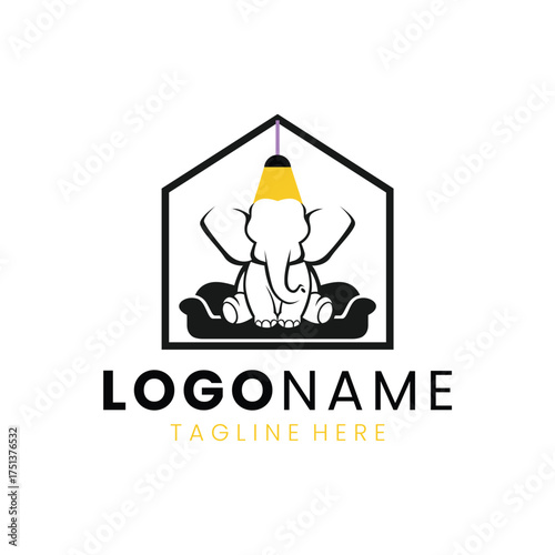 Elephant in the room Logo Design. Minimalist and Modern. Vector illustration