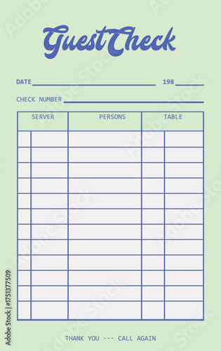 Retro Restaurant Guest Check Card