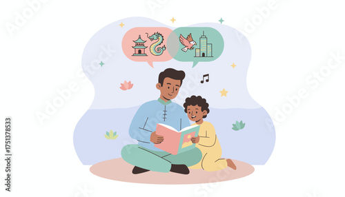 Loving father reads to his child sparking imagination and exploring diverse worlds