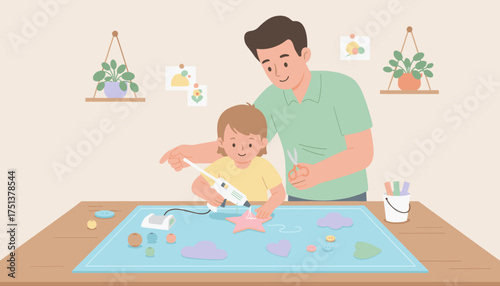 Father and child crafting together bonding through creative hobby Family activity learning happiness