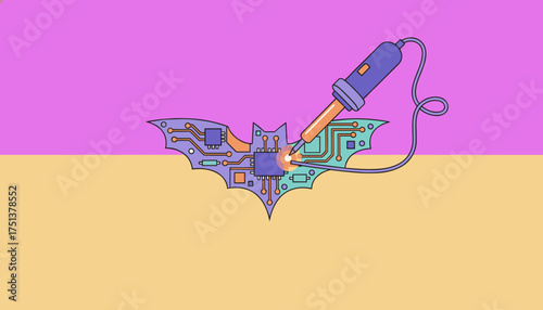 Soldering a batshaped circuit board DIY electronics technology repair innovation concept