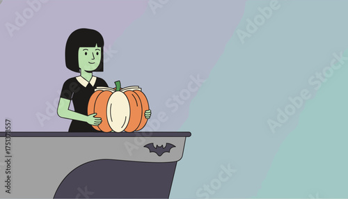Spooky character holding a Halloween pumpkin book perfect for seasonal education or events