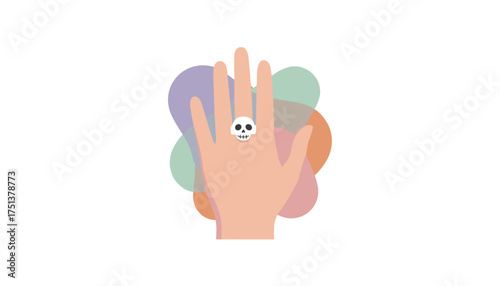 Hand with skull ring on abstract background Edgy fashion individuality modern design